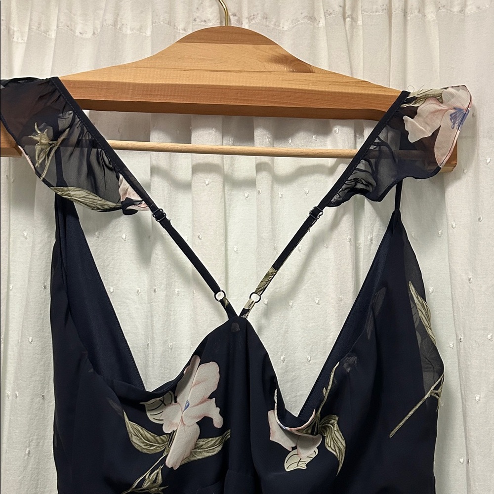 Lulus Dress Small Navy Floral Wrap Bridesmaid Feminine Flirty Romantic Wedding - Picture 9 of 16